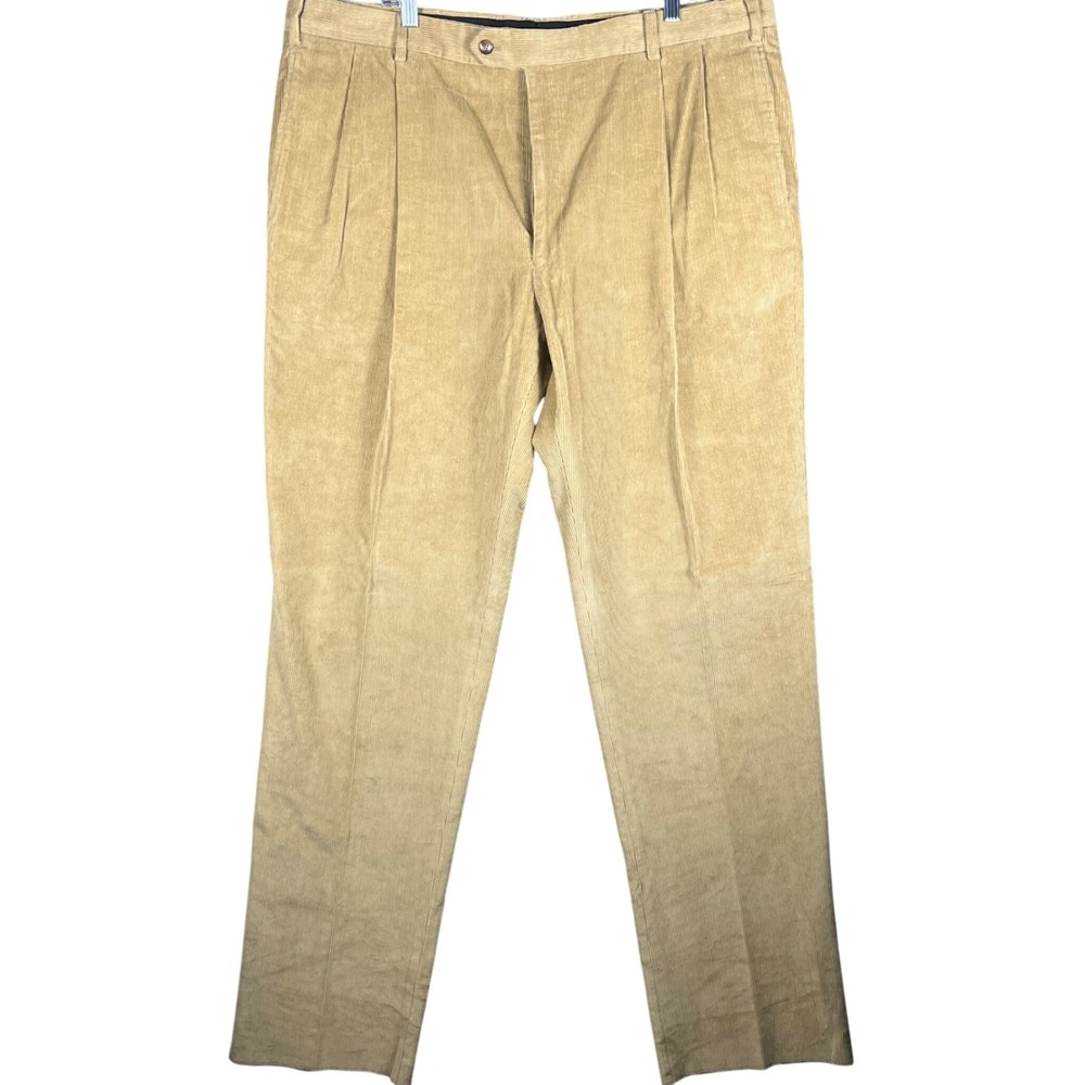 Jos. A. Bank Corduroy Pants Mens 42 Tan Pleated Executive Collection 100% Cotton